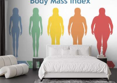 Body mass index vector illustration from underweight to extremely obese. Woman silhouettes with different obesity degrees.  Wall mural