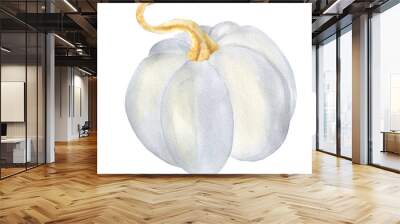 white autumn pumpkin on a white background. watercolor pumpkin Wall mural