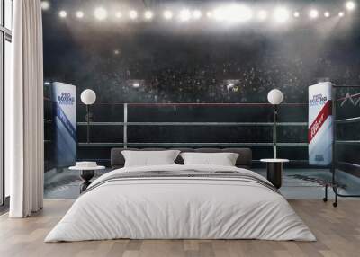 professional boxing arena in lights 3d rendering Wall mural