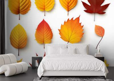 a set of abstract autumn fallen leaves. Wall mural