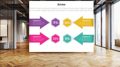 arrow or arrows stage infographics template diagram with opposite arrow shape symmetric and 4 point step creative design for slide presentation Wall mural