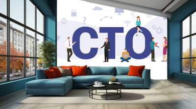 cto chief technology officer concept with big word or text and team people with modern flat style - vector Wall mural