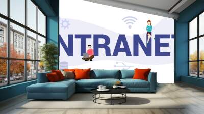 intranet internet network concept with big word or text and team people with modern flat style - vector Wall mural