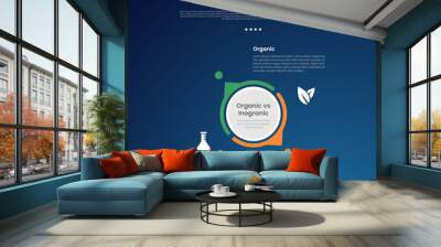 organic vs inogranic infographic for comparison data with big circle center and creative small arrow outline with modern dark gradient style background with 2 point information Wall mural