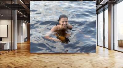 cheerful girl in the summer water Wall mural