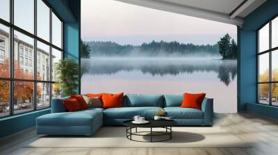 Panorama of morning lake Wall mural