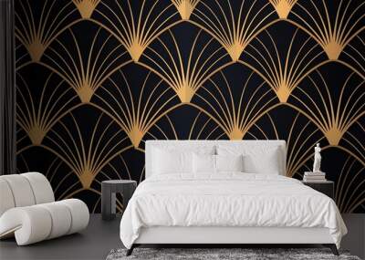 Seamless pattern art deco with golden fan shape and line.  Wall mural