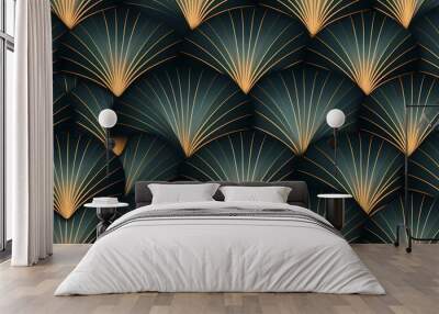 Seamless pattern art deco with golden fan shape and line.  Wall mural