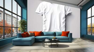 Blank t-shirt image for mockup, front view, isolated on white, plain t-shirt mockup. Polo tee design presentation for print. Wall mural