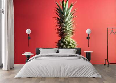 a pineapple in a red color isolated background Wall mural