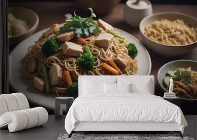 chicken chow mein on a plate Wall mural