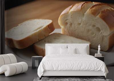 closeup of sliced white bread on a wooden board Wall mural