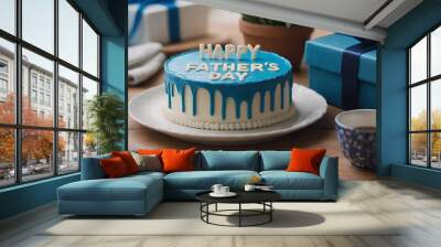 happy father's day decorated blue and white cake Wall mural