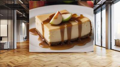 slice of caramel apple cheesecake on a plate Wall mural