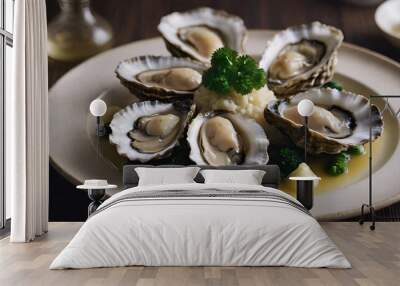 steamed oysters with butter on a plate Wall mural