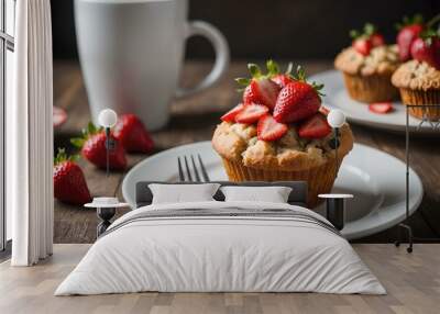 strawberry muffin on a plate Wall mural