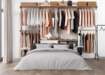 A Minimalist Closet With Neutral Tones and Organized Storage on a Clear PNG or White Background. Wall mural