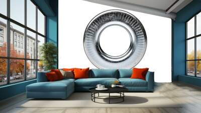 A Shiny, Silver Spring Lock Washer With Defined Ridges on a Clear PNG or White Background. Wall mural