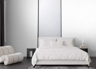 A Simple Black Framed Mirror Stands Tall Against a White Background on a Clear PNG or White Background. Wall mural