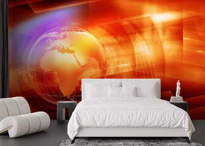 3D graphical colorful news background, an earth globe on a red background Wall mural