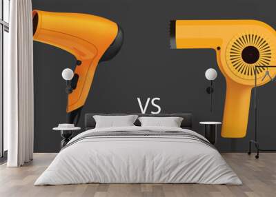 Vector illustration of two different orange hairdryers against a grey background Wall mural