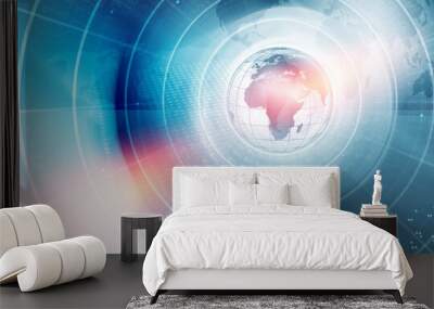 Digital world news background, concentric circle around the earth globe Wall mural