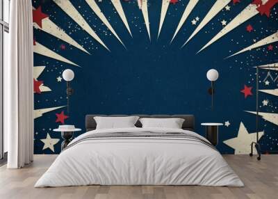 A striking dark blue background adorned with stars and stripes. Wall mural