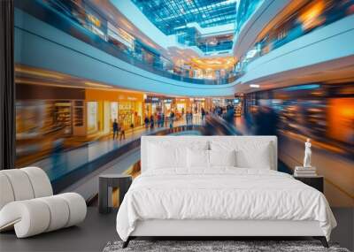 A vibrant shopping experience captured with motion blur effects. Wall mural