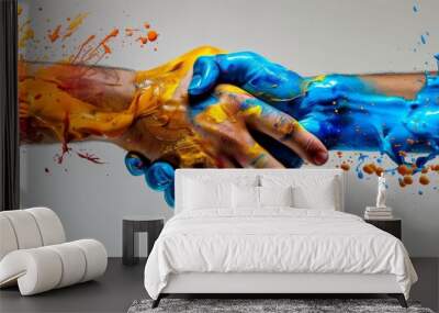 Collaborative Gesture: Colorful Hands Coming Together Wall mural