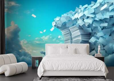 Visual representation of transitioning from paper to paperless document management. Wall mural