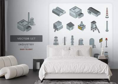 Industrial elements set isolated isometric vector. Color Editable Eps 10. Wall mural