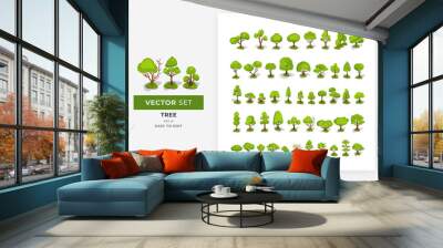 Tree isometric set elements. Vector collection of modern trees, plants, forest, for house building and urban trees garden. Easy to edit, eps 10. Wall mural