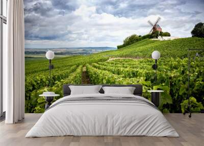 Champagne. Vineyard and windmill Champagne Region near Vernezay France Wall mural