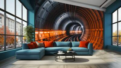 Illuminated subway tunnel without train Wall mural