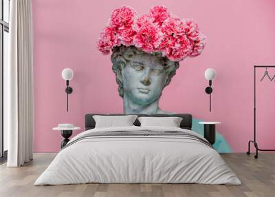 Antique bust of male with carnations bouquet in a hat Wall mural