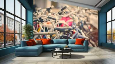 beautiful view on bicycles on parking places close up Wall mural