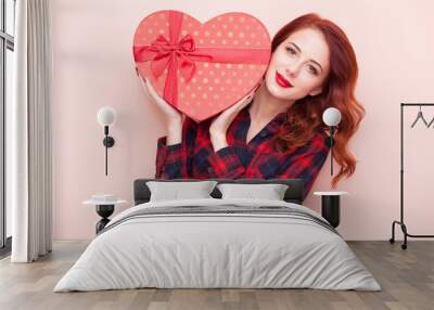 caucasian girl with gift box Wall mural