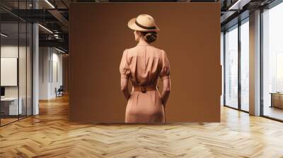 Elegance and vintage dressed woman in dress and hat in 1950s style, created with Generative AI Technology Wall mural