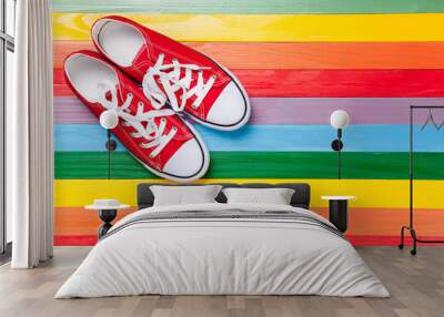 Red gumshoes with white shoelaces Wall mural