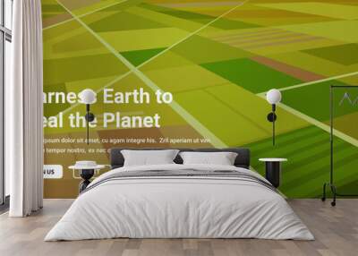 Aerial top view of land with sown green fields in countryside harness earth to save the planet concept Wall mural