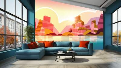 beautiful tropical beach sunset landscape summer seaside with trees and mountains horizontal Wall mural