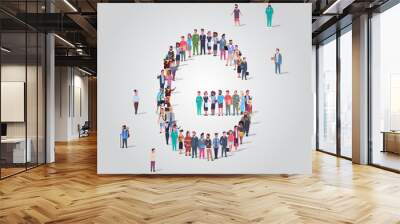 big people crowd gathering in shape letter G different occupation employees group standing together English alphabet concept full length Wall mural