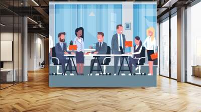 Business Team Brainstorming Meeting, Group Of Businesspeople Sitting Together In Office Discussing New Ideas Creative Process Flat Vector Illustration Wall mural