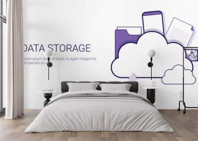 Data Storage Cloud Computing Business Concept Template Web Banner With Copy Space Vector Illustration Wall mural