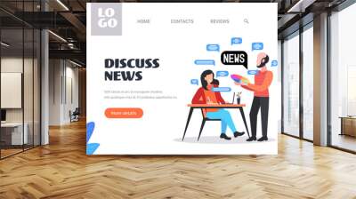 designers couple chatting during meeting discussing daily news chat bubble communication concept horizontal full length copy space vector illustration Wall mural