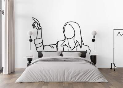 Doodle Business Woman Point Finger Showing Hand Drawn Businesswoman Vector Illustration Wall mural