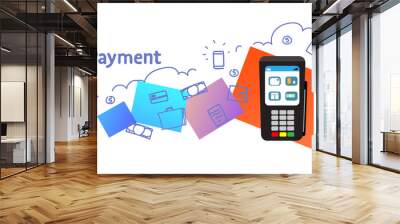 electronic money transaction payment terminal concept sketch doodle horizontal isolated flat vector illustration Wall mural