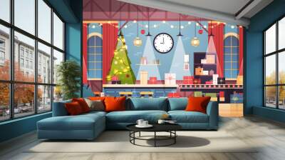 empty no people santa claus christmas factory with gifts on machinery line happy new year winter holidays celebration concept horizontal vector illustration Wall mural