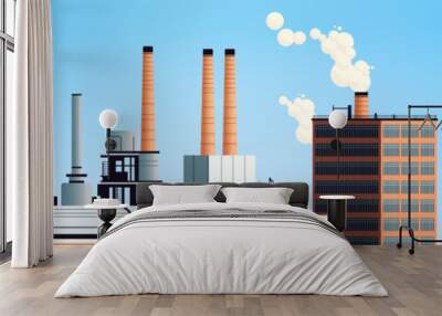 energy generation plant with chimneys electricity production industrial manufacturing building heavy industry factory Wall mural