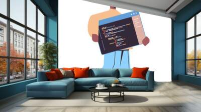 female web developer creating program code development of software and programming concept full length vertical vector illustration Wall mural